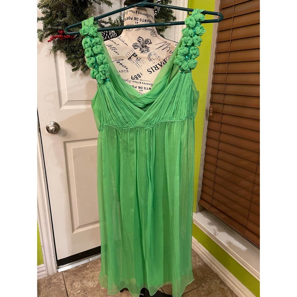Leon Max’s limited edition green silk mini dress, xs